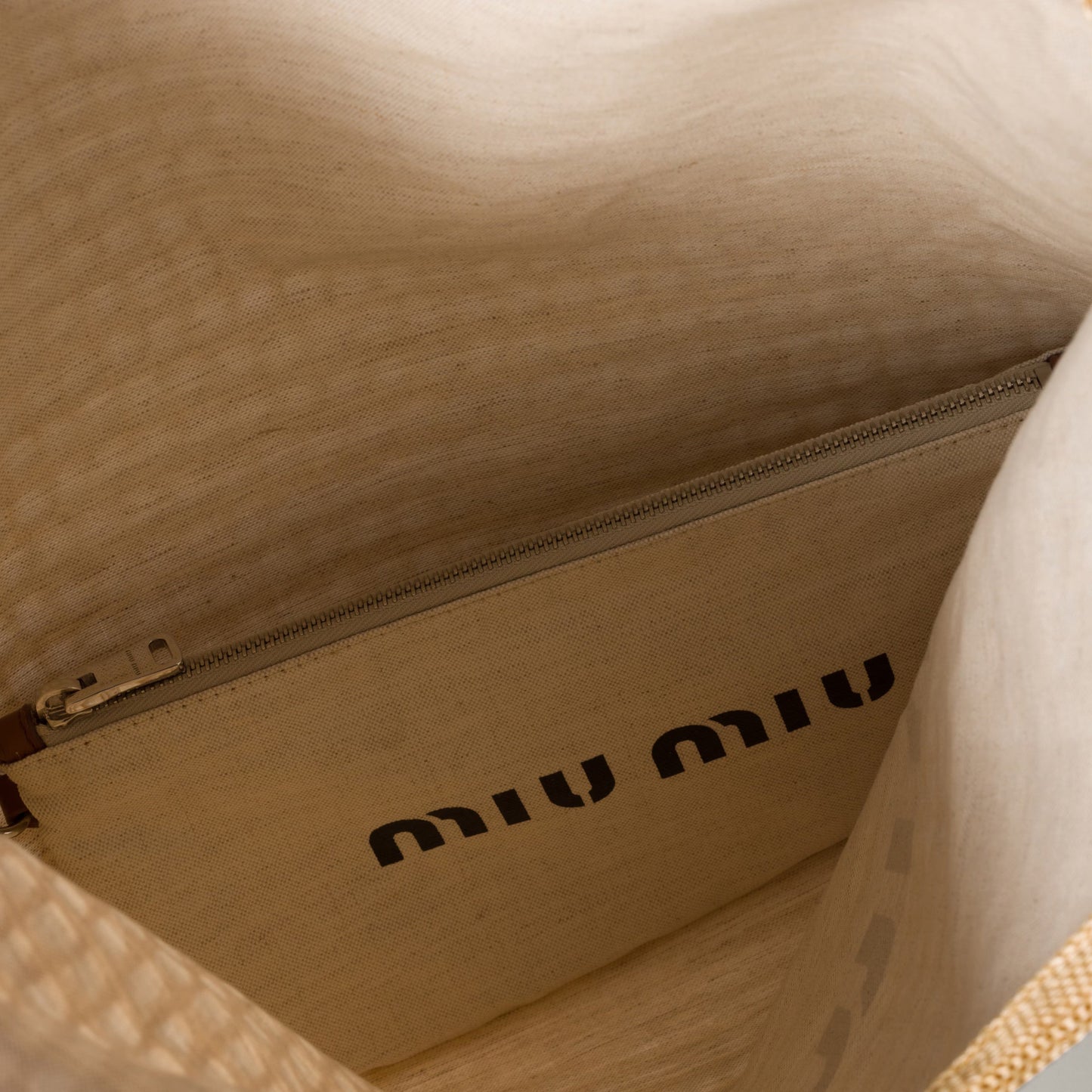 IVY linen and raffia-effect fabric handbag - Natural