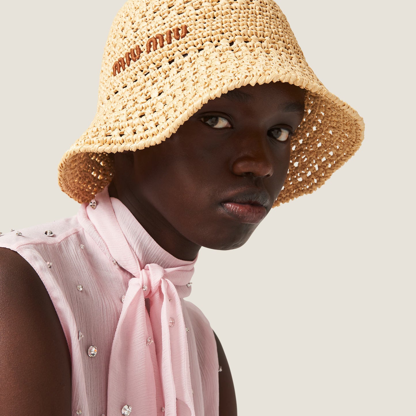 Fabric hat – Beige & Cognac
