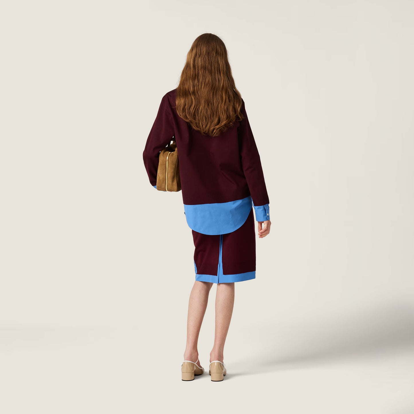 Cashmere and poplin shirt - Burgundy & Periwinkle