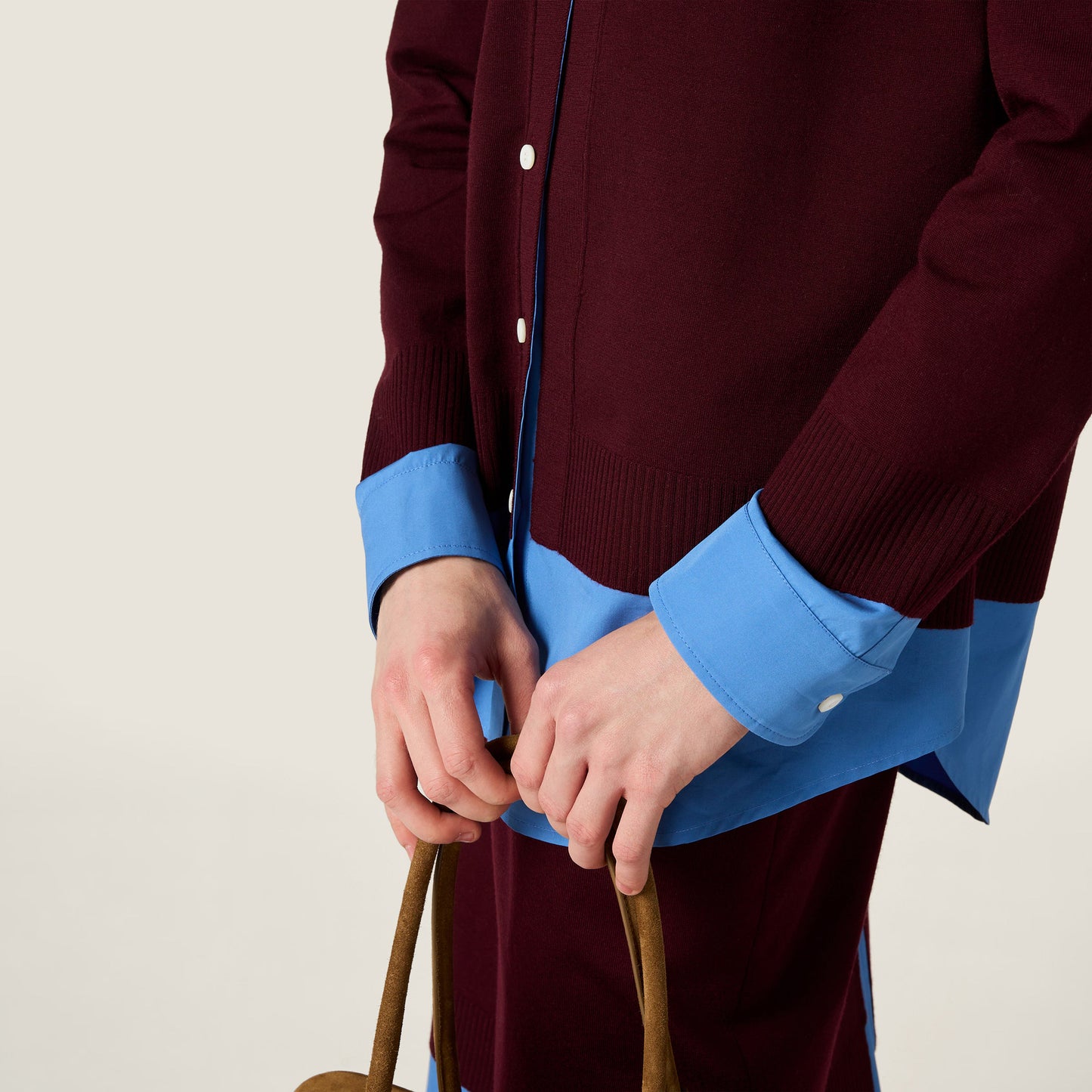 Cashmere and poplin shirt - Burgundy & Periwinkle