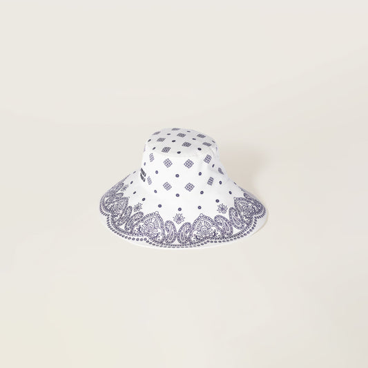 Printed cotton hat – White & Blue