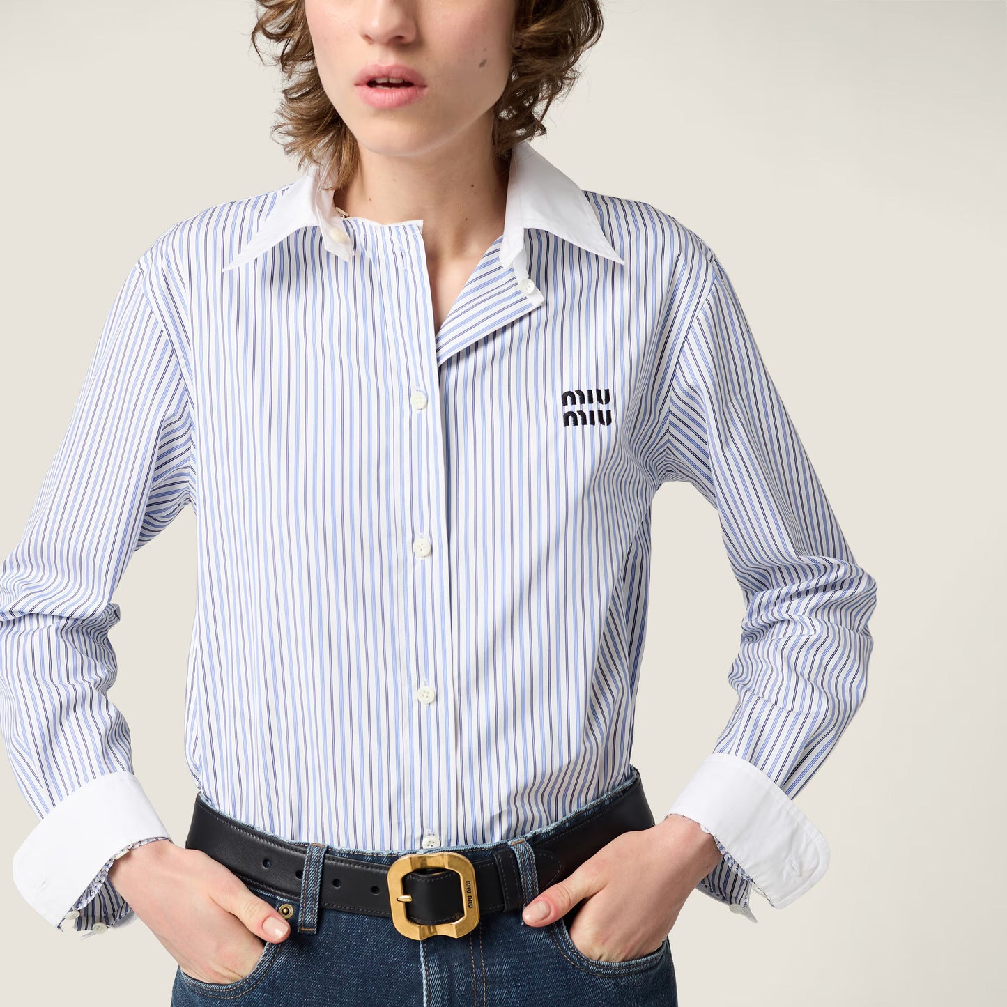 Striped poplin shirt – White & Light Blue