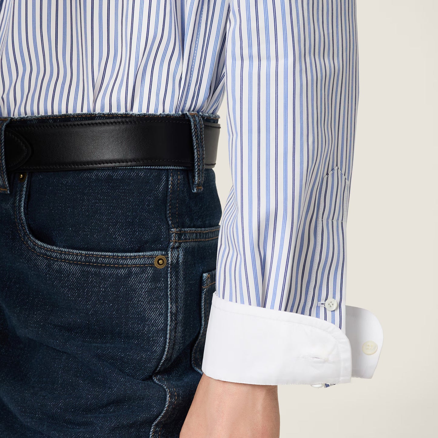 Striped poplin shirt – White & Light Blue