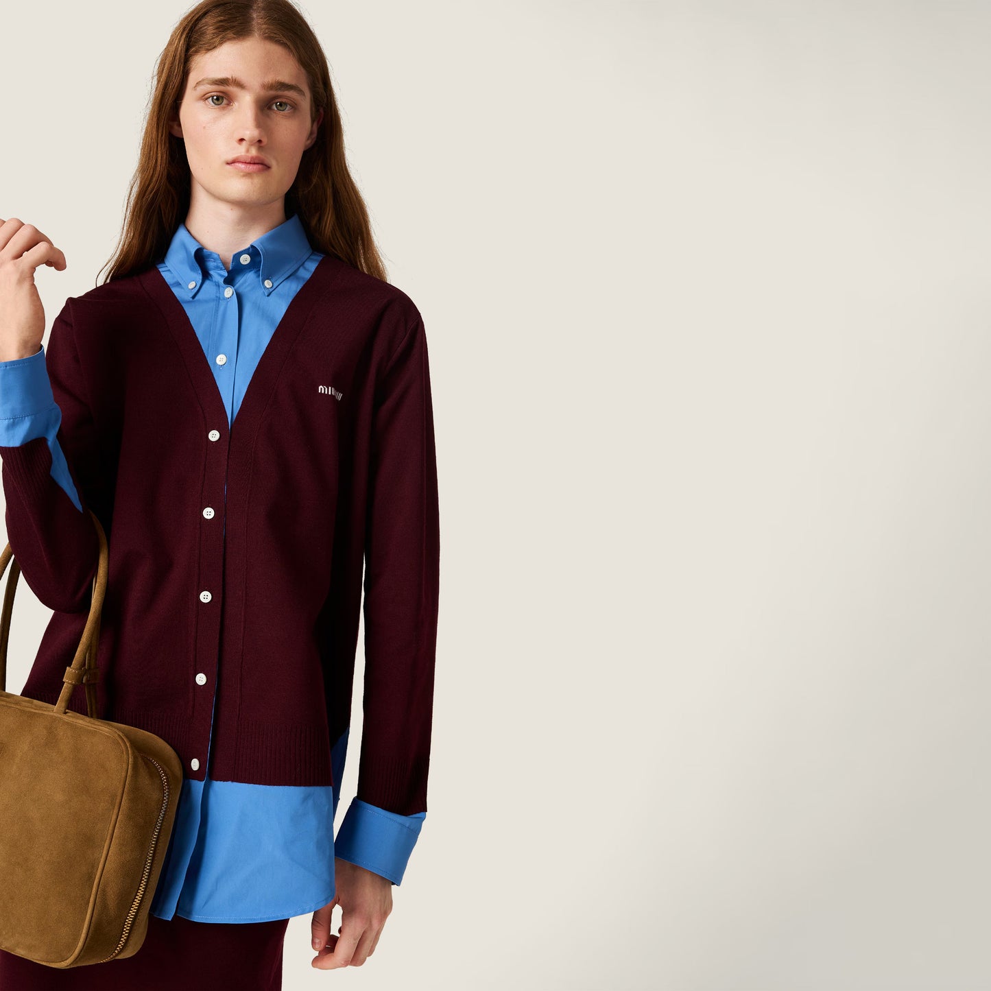 Cashmere and poplin shirt - Burgundy & Periwinkle