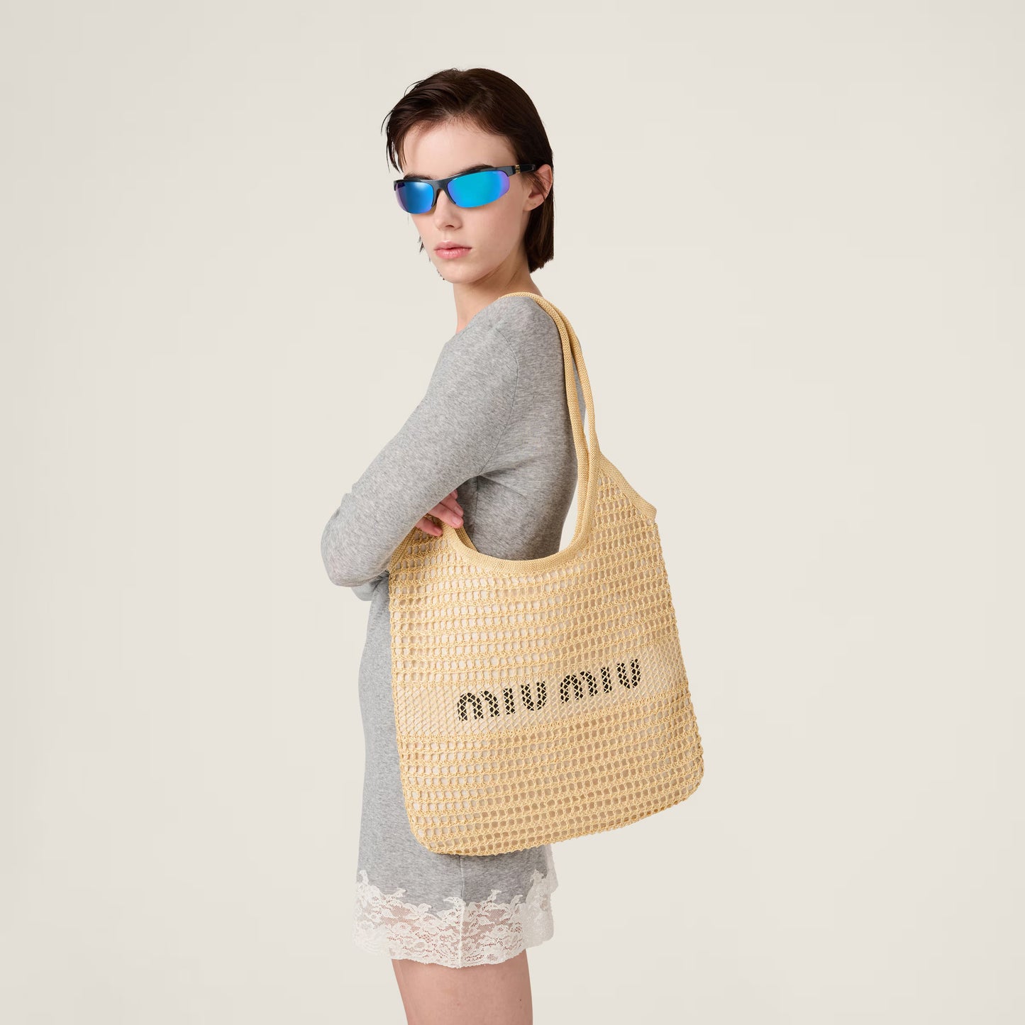 IVY linen and raffia-effect fabric handbag - Natural