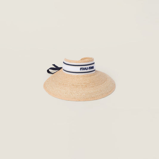 Raffia-effect fabric visor – Tan & White
