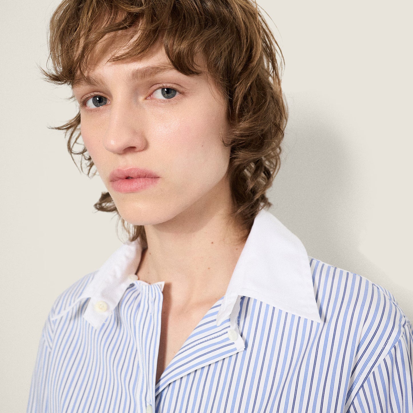 Striped poplin shirt – White & Light Blue