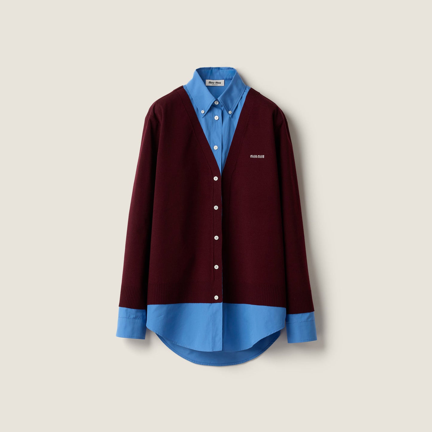 Cashmere and poplin shirt - Burgundy & Periwinkle