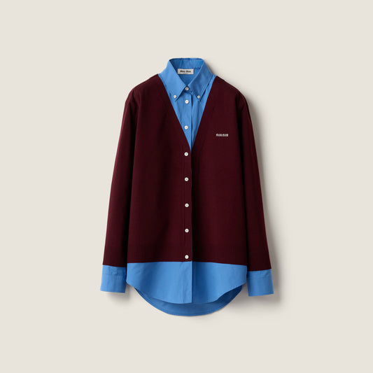 Cashmere and poplin shirt - Burgundy & Periwinkle