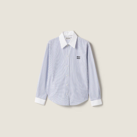 Striped poplin shirt – White & Light Blue