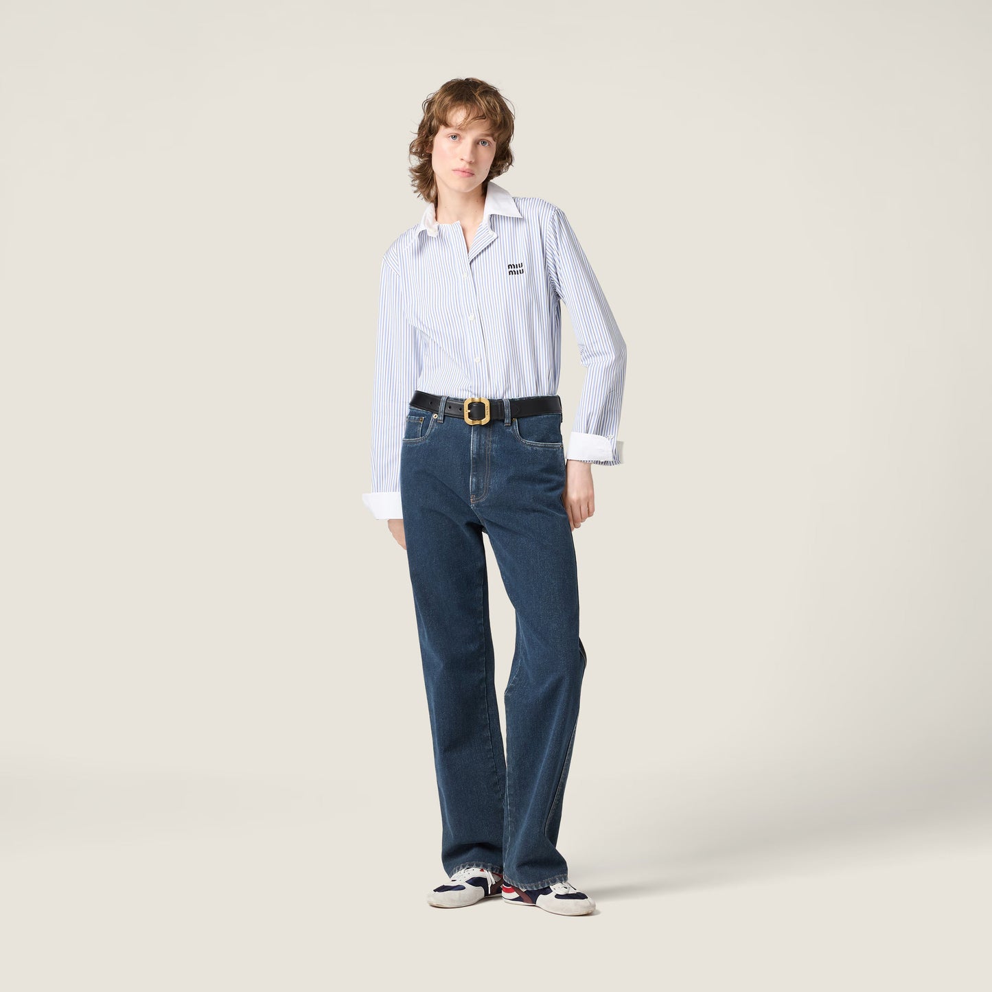 Striped poplin shirt – White & Light Blue