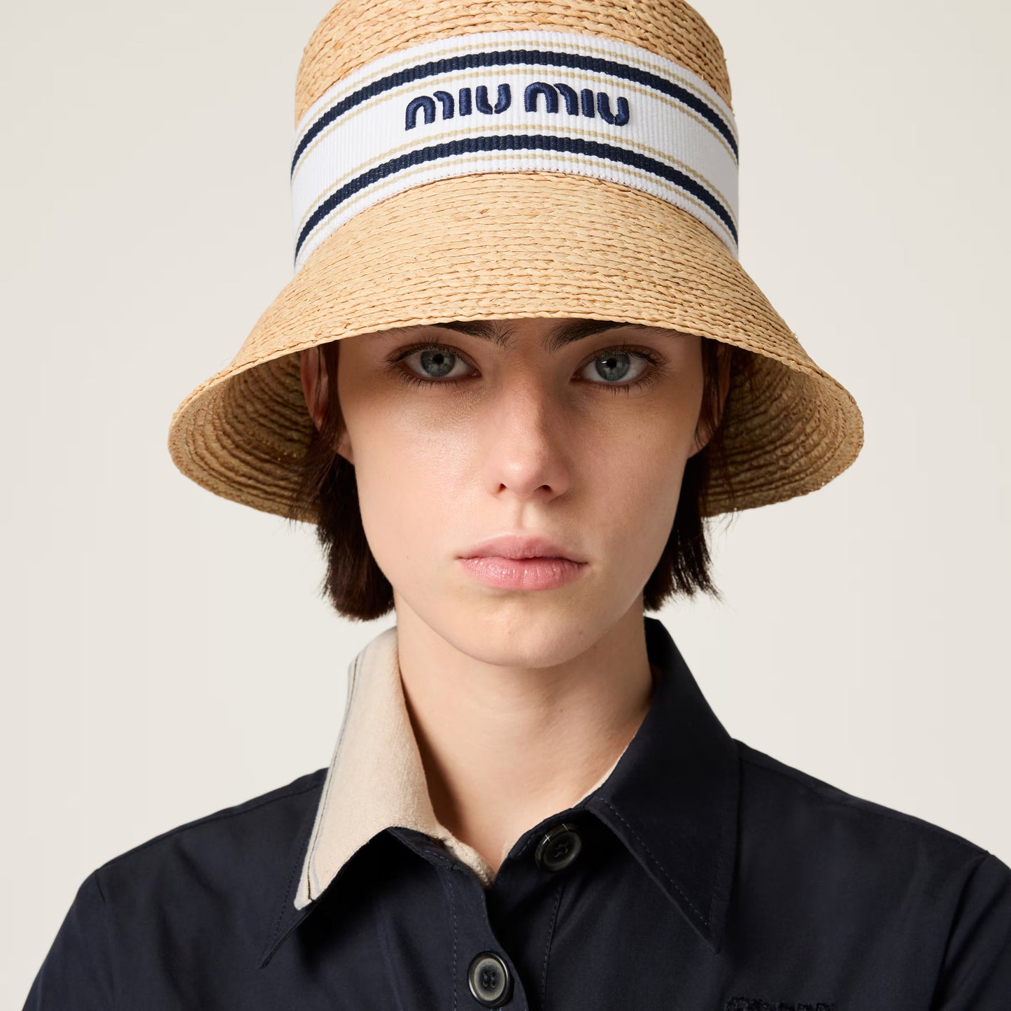 Raffia hat – Tan & White