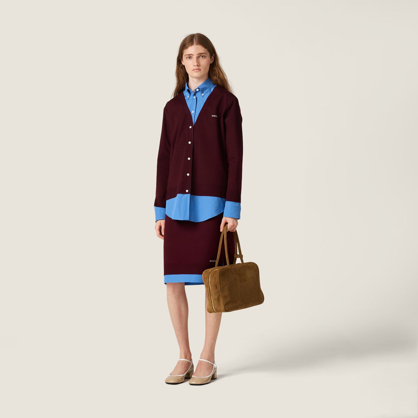 Cashmere and poplin shirt - Burgundy & Periwinkle